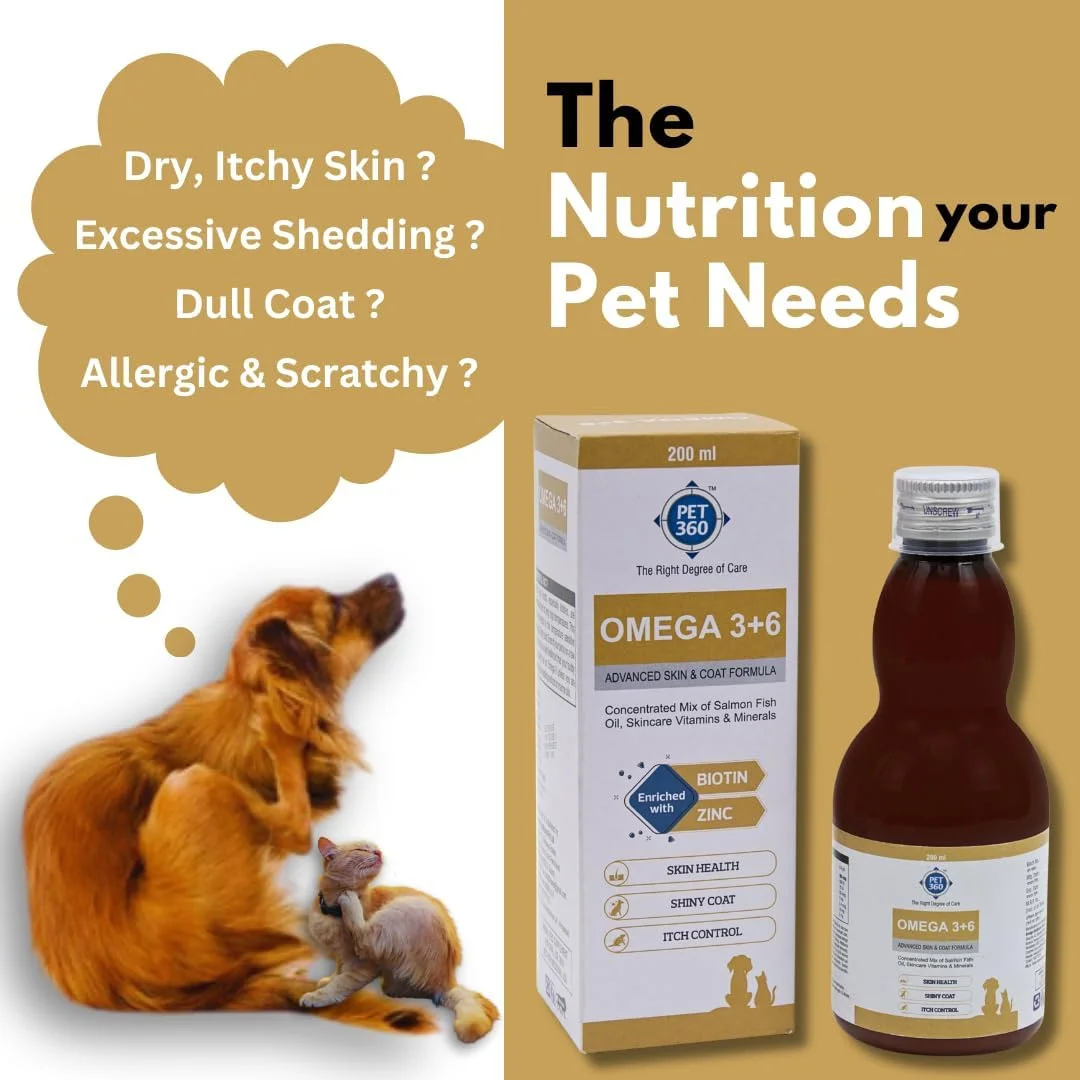روغن ماهی سالمون امگا 3+6 PET360 برای سگ ها و گربه ها به همراه ویتامین ها و مواد معدنی | پوشش براق تر، کنترل خارش و آلرژی | بهبود سلامت پوست و مو | مکمل غذایی برای حیوانات خانگی - 200 میلی لیتر