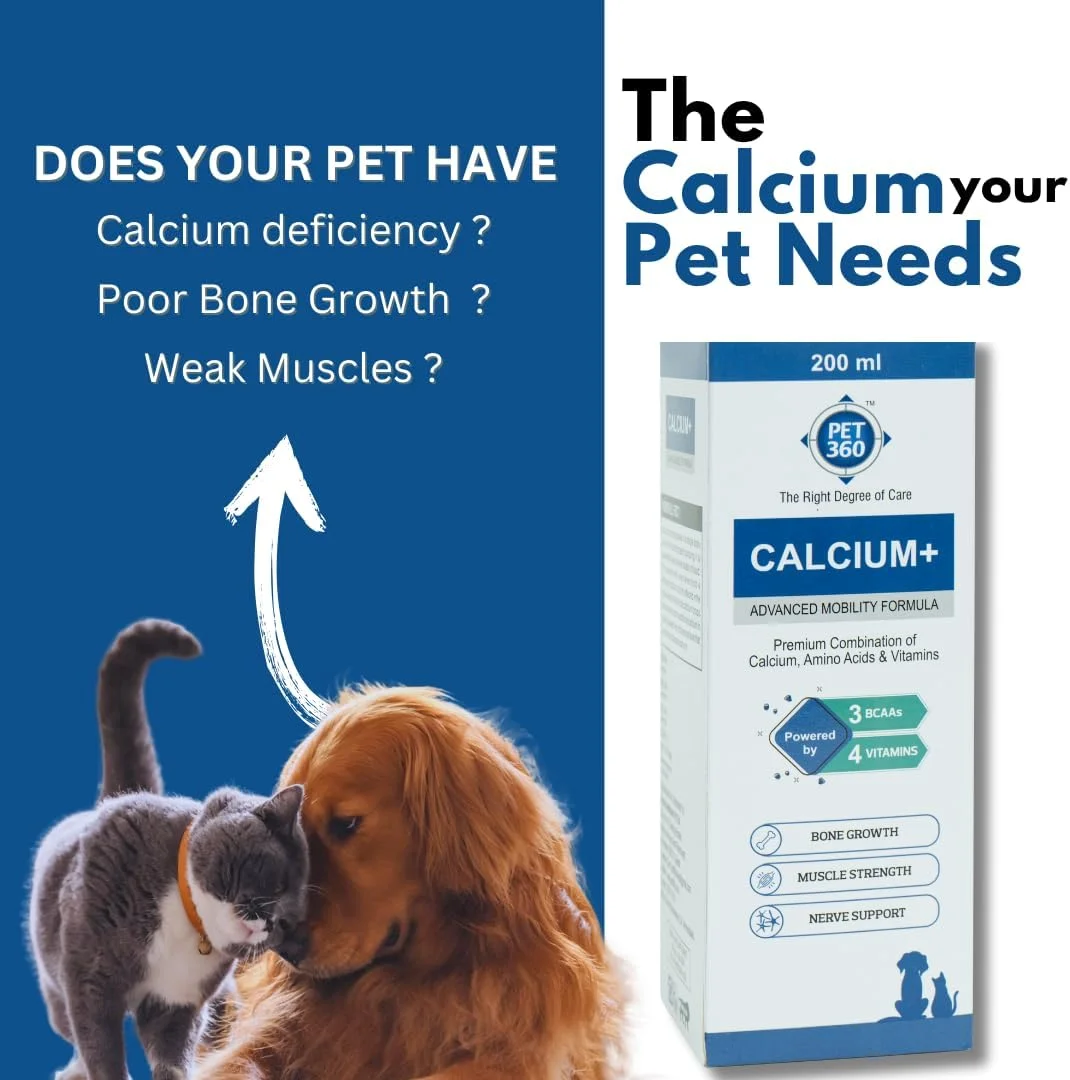 فرمول پیشرفته کلسیم+ برای تحرک با کلسیم، آمینو اسیدها و ویتامین ها برای سگ ها و گربه ها - 200 میلی لیتر | رشد استخوان، قدرت عضلانی و پشتیبانی عصبی | مکمل های غذایی برای حیوانات خانگی