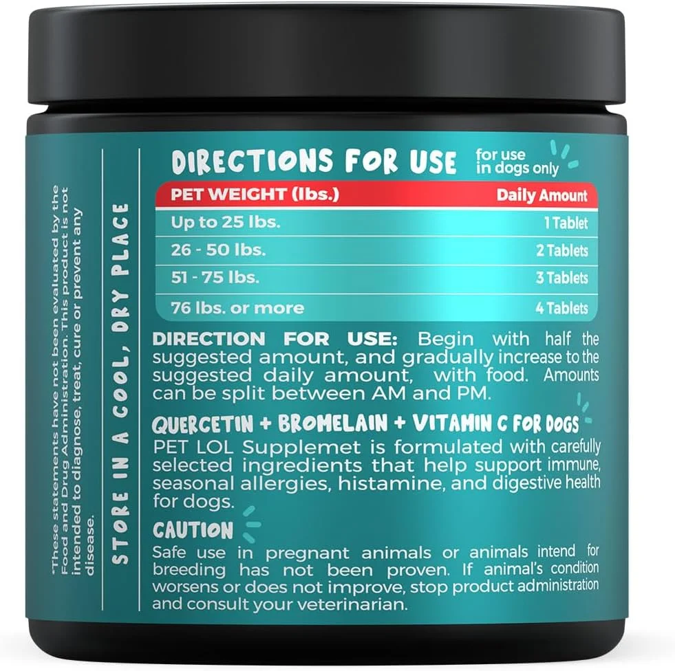 کوئرستین برای سگ ها با بروملین و ویتامین C | مکمل 3 در 1 برای آلرژی سگ، تقویت سیستم ایمنی، تسکین خارش، کمک به تسکین التهاب و فعالیت آنتی اکسیدانی | 120 قرص جویدنی