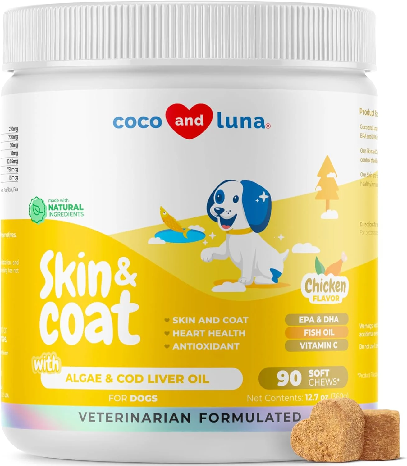 روغن ماهی امگا 3 برای سگ ها - مکمل پوست و مو حاوی روغن کبد ماهی، جلبک، EPA و DHA اسیدهای چرب برای ریزش موی سگ، رفع خارش، نقاط داغ، آلرژی پوستی، حمایت از مفاصل و قلب - 90 عدد قرص نرم