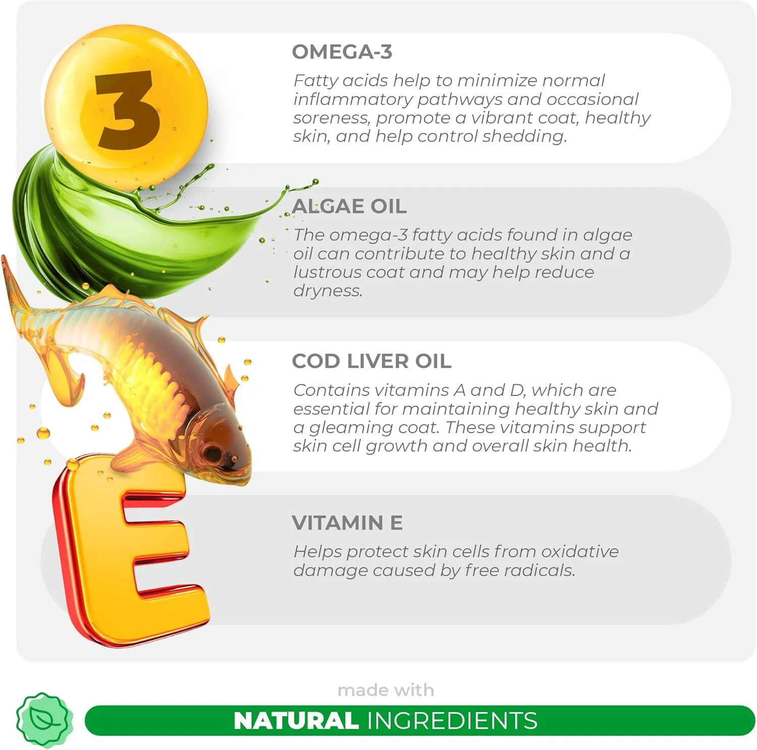 روغن ماهی امگا 3 برای سگ ها - مکمل پوست و مو حاوی روغن کبد ماهی، جلبک، EPA و DHA اسیدهای چرب برای ریزش موی سگ، رفع خارش، نقاط داغ، آلرژی پوستی، حمایت از مفاصل و قلب - 90 عدد قرص نرم