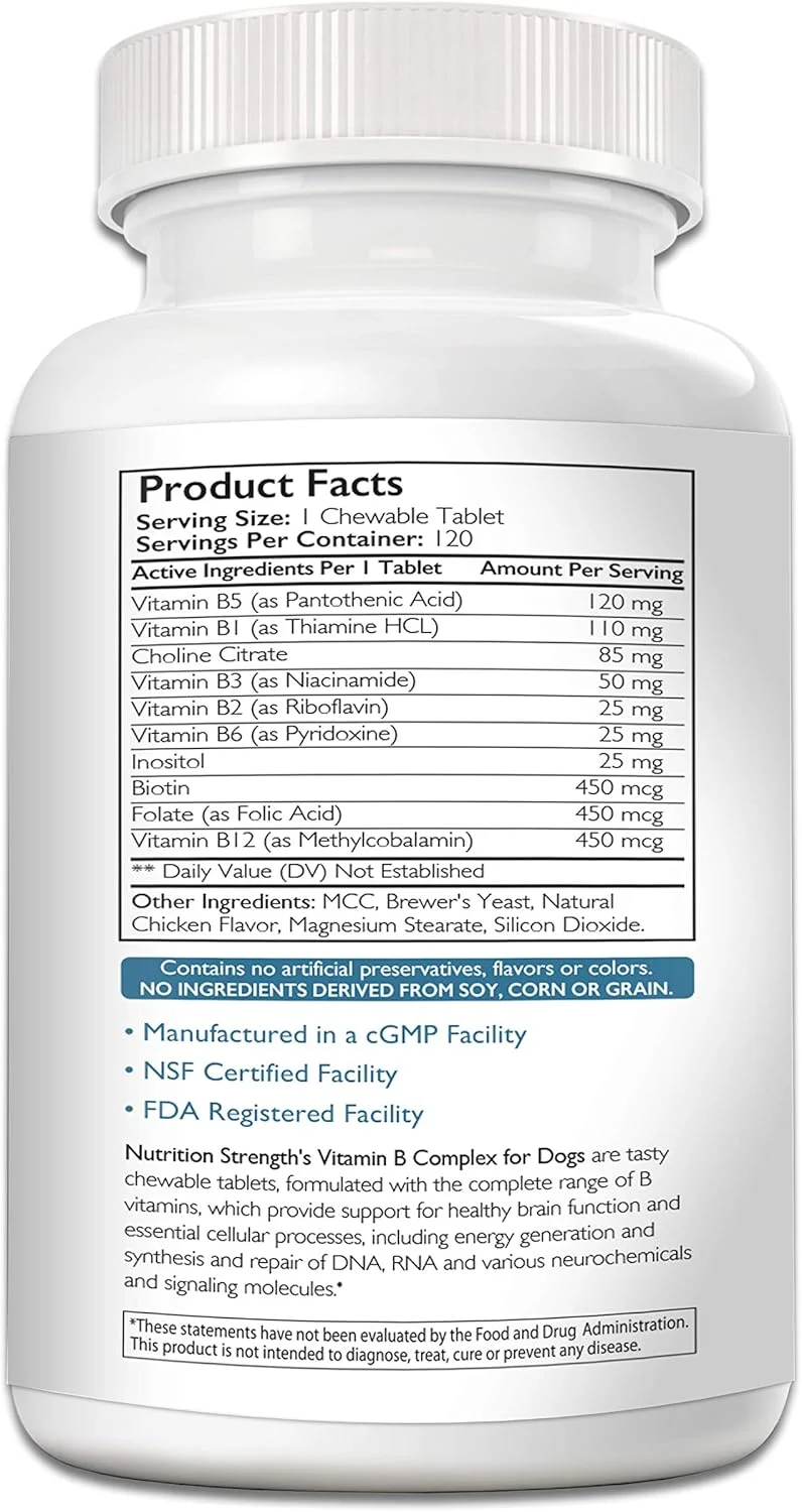 ویتامین B برای سگ ها، کمپلکس کامل B برای سگ ها، تقویت سلامت سلول های خونی و سیستم عصبی، کمک به حفظ تولید انرژی سلولی و حفظ عملکرد مغز، 120 قرص جویدنی