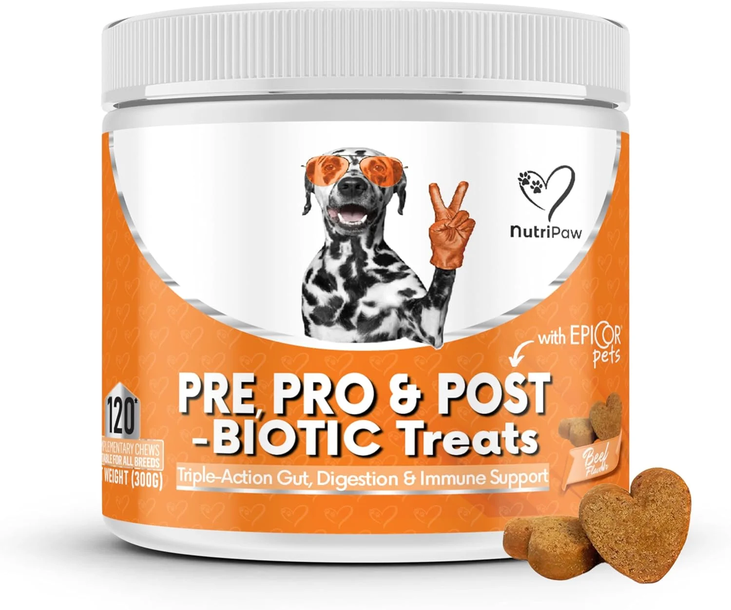 تشویقی سگ NutriPaw Pre، Fasting & Probiotic، مکمل های سگ برای سلامت روده و هضم، غدد و باسن، مدفوع شل، گوش های بدون بو و خارش دار، آنزیم های گوارشی - ایده آل برای همه