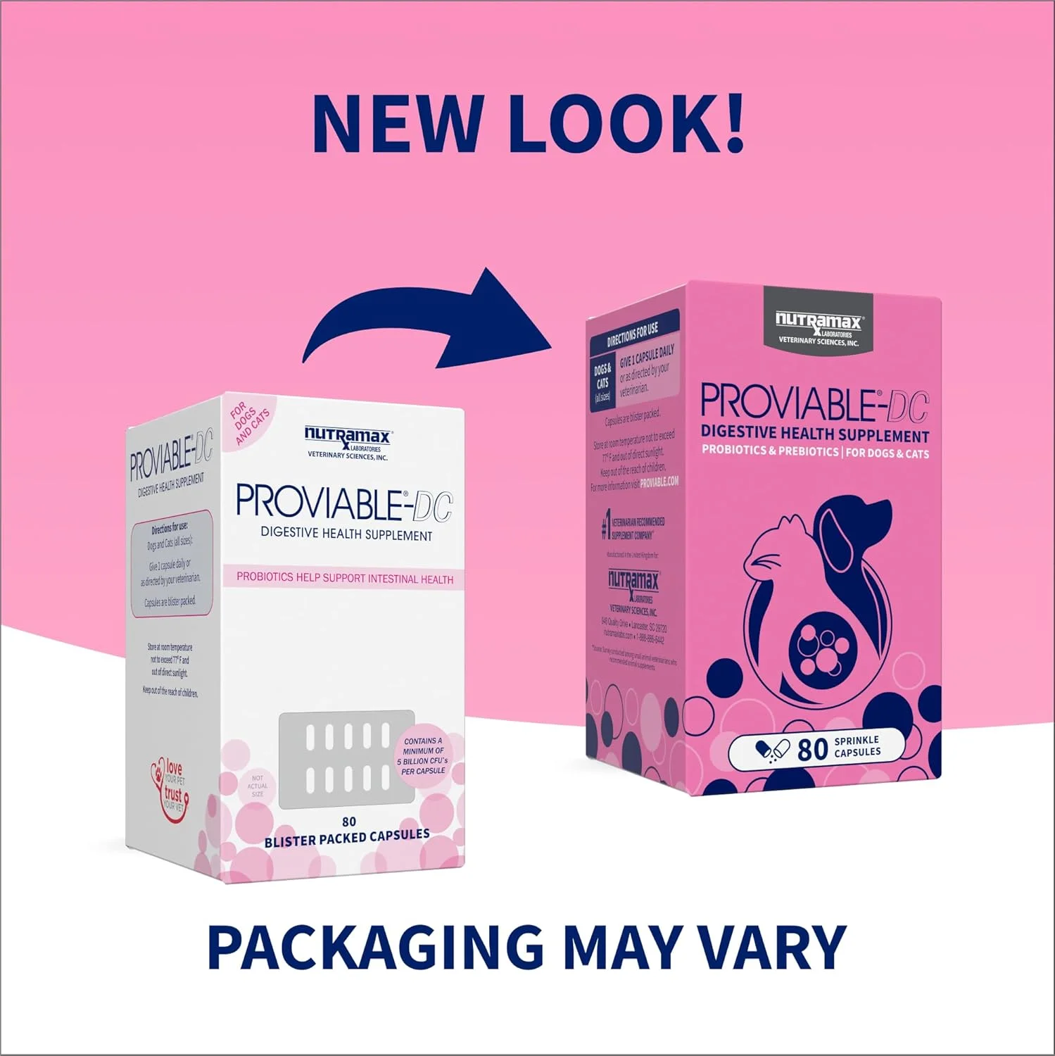 نوترا مکس پروویابل پروبیوتیک برای سگ ها و گربه ها، مکمل روزانه سلامت گوارش با چندین سویه باکتری، پروبیوتیک های گربه و سگ به همراه پری بیوتیک، 80 کپسول