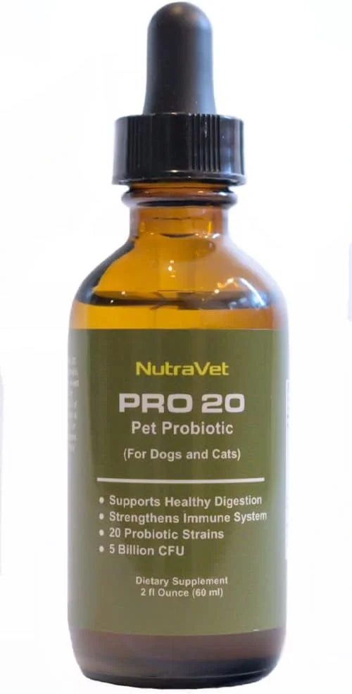 قطره پروبیوتیک NutraVet Pro20 برای سگ و گربه، حاوی آنزیم‌های گوارشی طبیعی برای تنفس بهتر و دندان‌های سالم‌تر - مکمل حیوانات خانگی برای کمک به هضم غذا با پری‌بیوتیک‌ها برای رفع گاز، یبوست و نشت روده