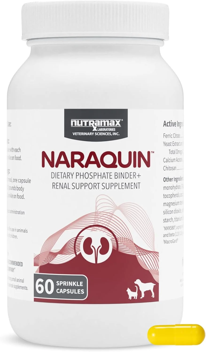 مکمل غذایی اتصال دهنده فسفات و پشتیبانی کلیه NARAQUIN™ آزمایشگاه های Nutramax برای گربه ها و سگ ها، 60 عدد مکمل غذایی اتصال دهنده فسفات و پشتیبانی کلیه NARAQUIN™ آزمایشگاه های Nutramax برای گربه ها و سگ ها، 60 عدد
