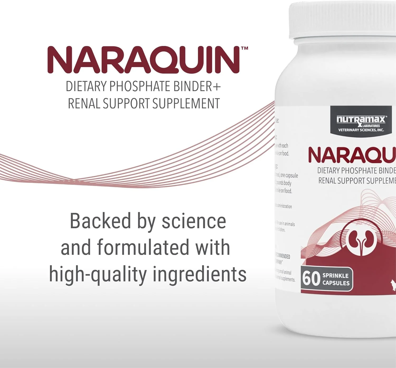 مکمل غذایی اتصال دهنده فسفات و پشتیبانی کلیه NARAQUIN™ آزمایشگاه های Nutramax برای گربه ها و سگ ها، 60 عدد