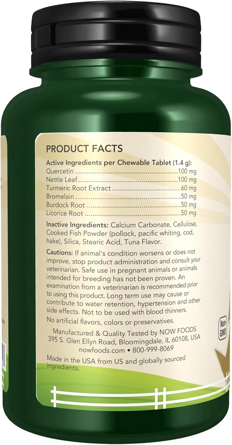 NOW Pet Health, Pet Allergy Supplement, Formulated for Cats & Dogs, NASC Certified, 75 Chewable Tablets