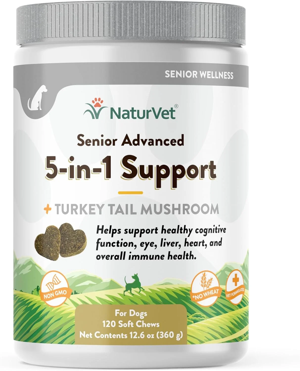 مکمل سگ ناتوروت Senior Advanced 5-in-1 Support - کمک به پشتیبانی از سیستم ایمنی، قلب، کبد، عملکرد شناختی، سلامت چشم - شامل جینکوبیلوبا، لوتئین - 120 عدد