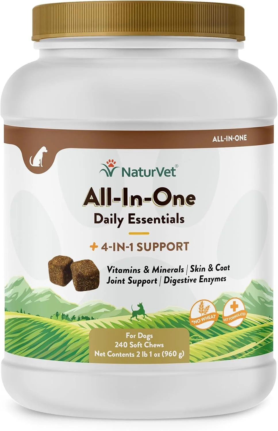 مکمل همه کاره سگ NaturVet - برای پشتیبانی از مفاصل، هضم، پوست، مراقبت از پوشش - مولتی ویتامین های سگ با مواد معدنی، امگا 3، 6، 9 - ویتامین های بدون گندم برای سگ ها - 240 عدد جویدنی نرم