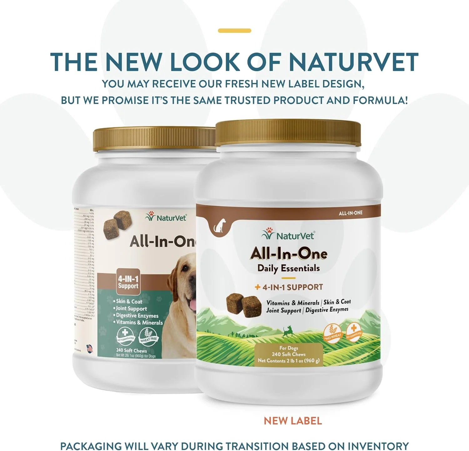 مکمل همه کاره سگ NaturVet - برای پشتیبانی از مفاصل، هضم، پوست، مراقبت از پوشش - مولتی ویتامین های سگ با مواد معدنی، امگا 3، 6، 9 - ویتامین های بدون گندم برای سگ ها - 240 عدد جویدنی نرم