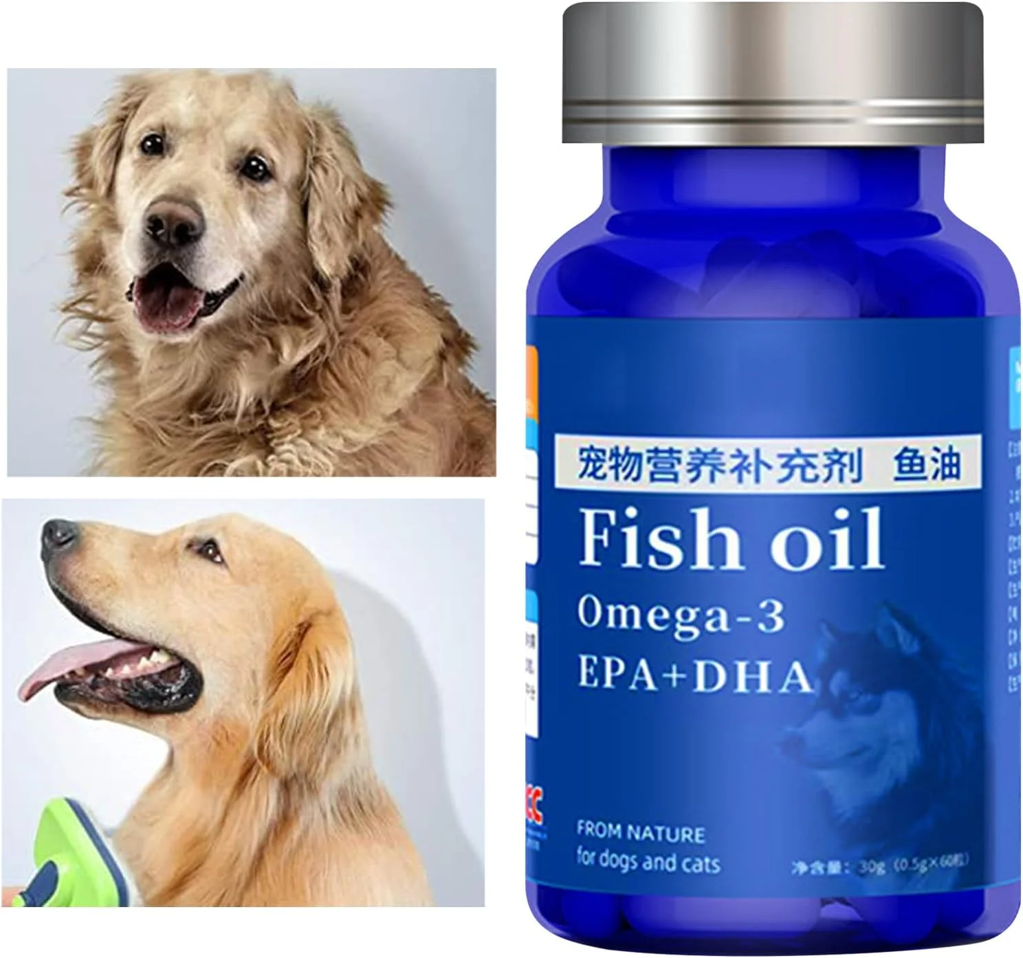 روغن ماهی سگ برای پوست و پوشش، روغن ماهی برای سگ ها و گربه ها | مکمل غذایی طبیعی برای گربه ها، زیبایی پنجه ها، نقاط داغ، جلوگیری از ریزش مو، سلامت مفاصل، خشکی و خارش