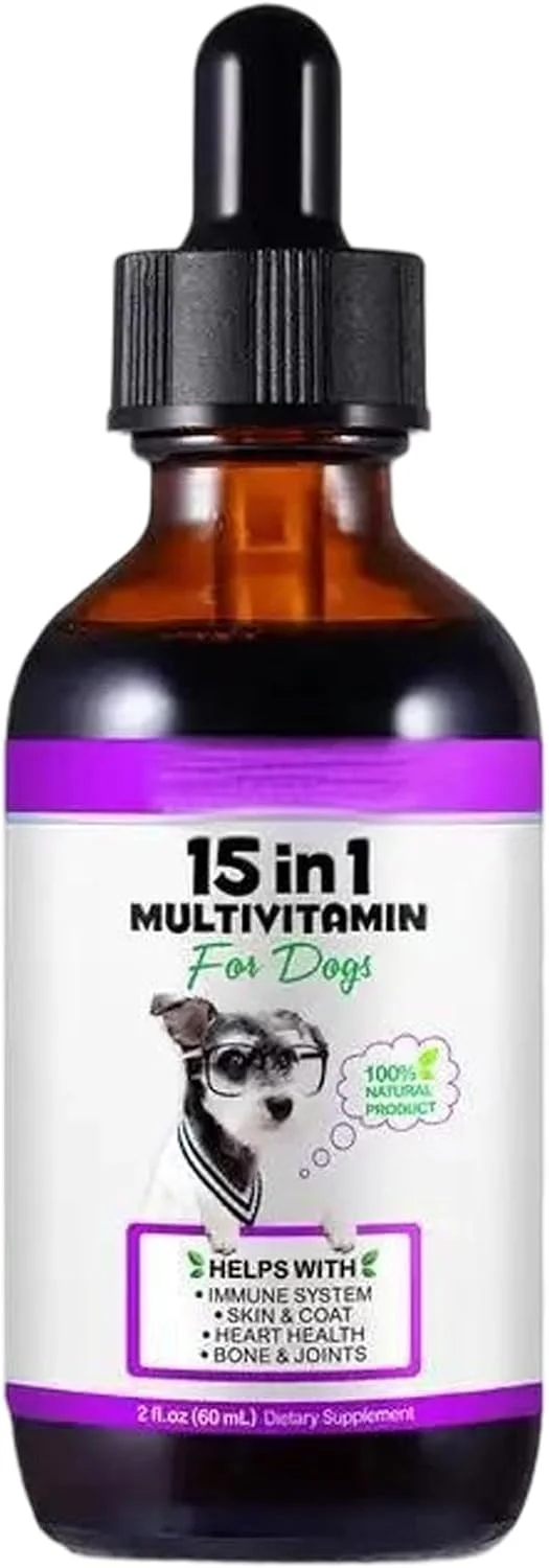 قطره مولتی ویتامین سگ 15 در 1، 60 میلی لیتر قطره مولتی ویتامین طبیعی سگ، قطره مولتی ویتامین سگ برای سگ های مسن، روغن مکمل مولتی ویتامین مفاصل حیوانات خانگی، برای لوازم حیوانات خانگی