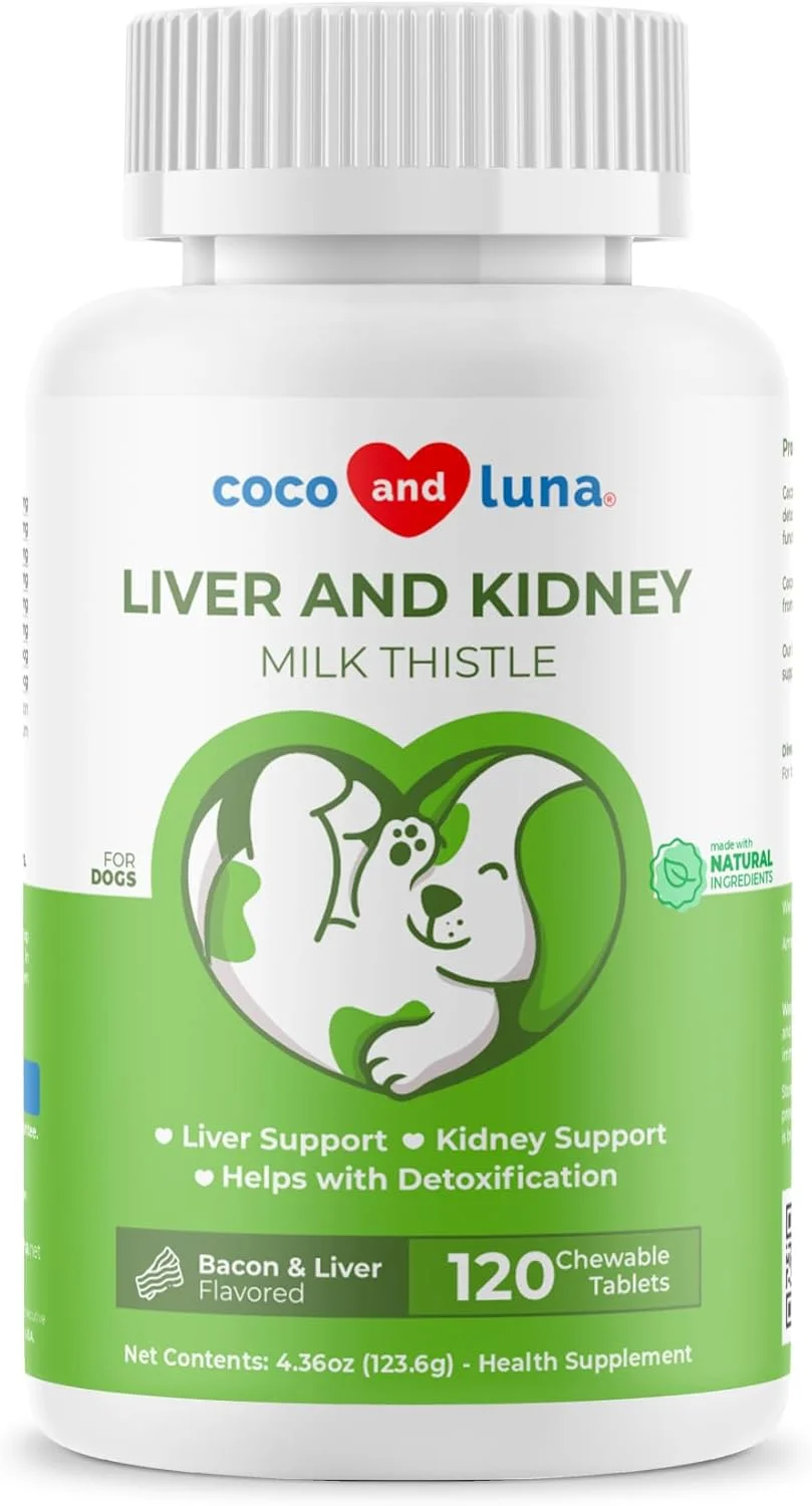 خار مریم برای سگ ها - 120 قرص جویدنی - سیلیمارین - پشتیبانی از کبد و کلیه با EPA و DHA - سم زدایی - مکمل کبد برای سگ ها با کولین و ال-آرژنین