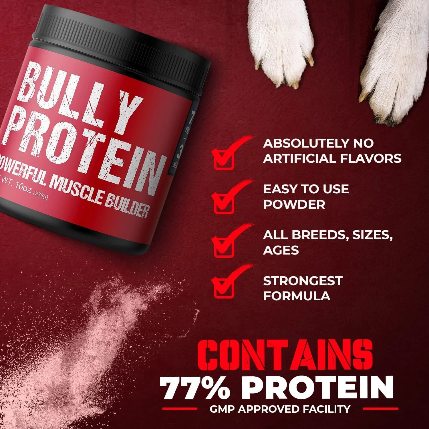 مکمل عضله ساز MBF SUPPLEMENTS Bully | پودر پروتئین سگ | افزایش دهنده وزن برای نژادهای Bully، پیتبول، فرنچ بولداگ و غیره | 283 گرم 60 سروینگ برای 30 روز