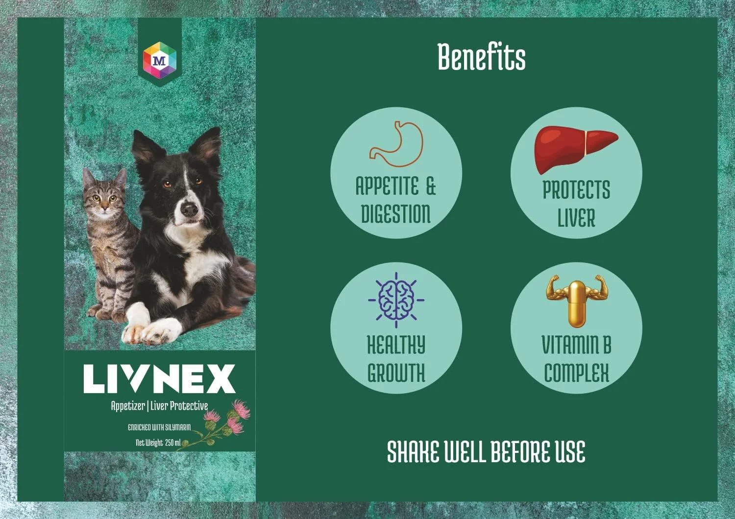 شربت LivNex برای هضم و جذب غذا برای سگ ها و گربه ها (250 میلی لیتر)