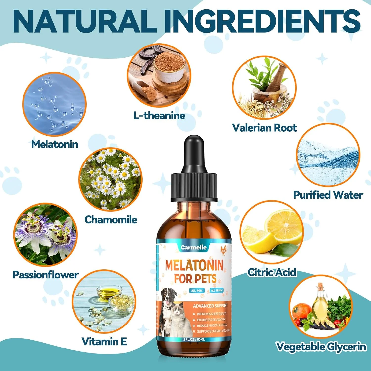 ملاتونین برای حیوانات خانگی، ملاتونین سگ، پشتیبانی از خواب سگ، مایع برای گربه ها، پشتیبانی از آرامش سگ و گربه، رفتار آرام در سگ ها، کمک به خواب آرام، طعم مرغ 60 میلی لیتر