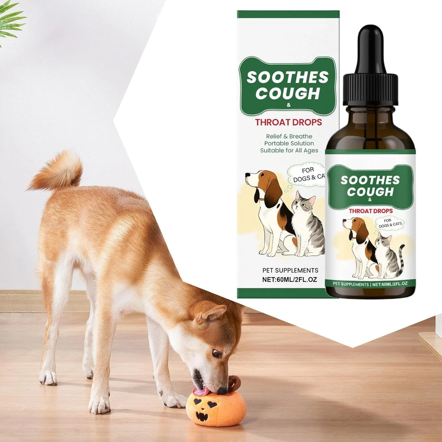 Cough Drops for Dogs | 60ml Liquid Supplements,Fast-Absorbing Body Care Liquid for Cats Dogs Morning Intake Evening Period Travel Home After Meals