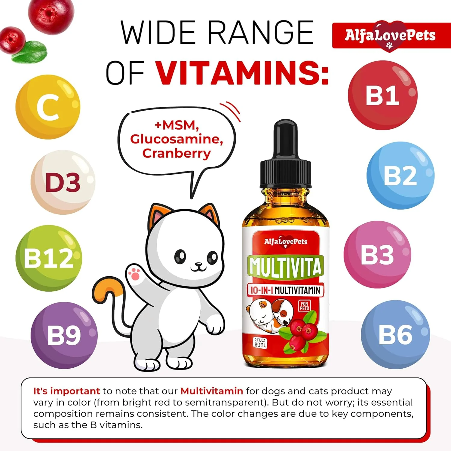 مولتی ویتامین مایع برای سگ ها - مولتی ویتامین گربه برای گربه های خانگی - کمپلکس B، C، D3 - هضم، ادرار، مفصل ران و مفاصل، پوست و پوشش - طعم کرن بری - 2 اونس مولتی ویتامین مایع برای سگ ها - مولتی ویتامین گربه برای گربه های خانگی - کمپلکس B، C، D3 - هضم، ادرار، مفصل ران و مفاصل، پوست و پوشش - طعم کرن بری - 2 اونس