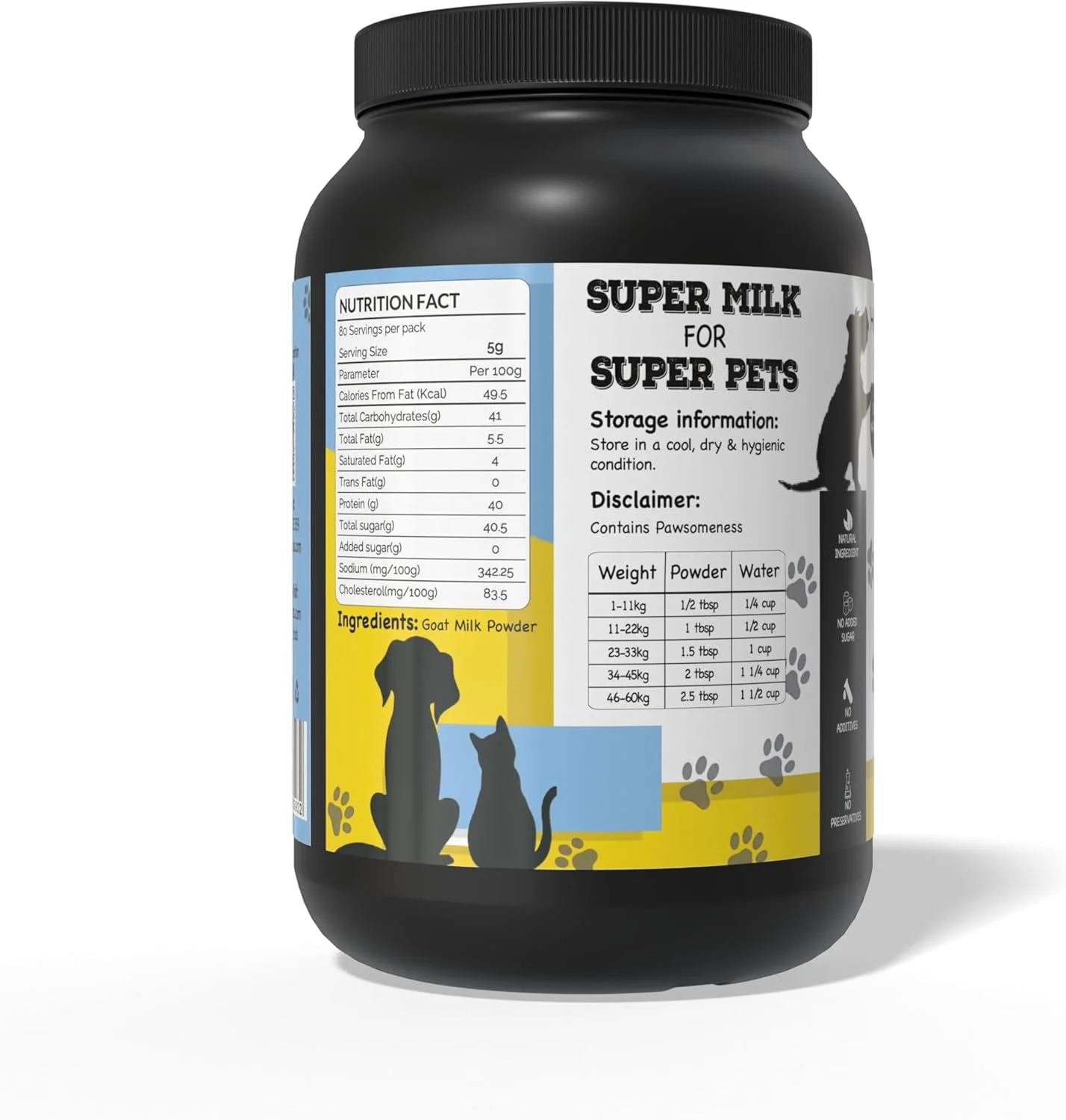 پودر شیر بز HYE FOODS برای حیوانات خانگی، شیر عالی، مکمل شیر غنی از مواد مغذی برای سگ ها و گربه های شاد و سالم 500 گرم - تمام مراحل زندگی