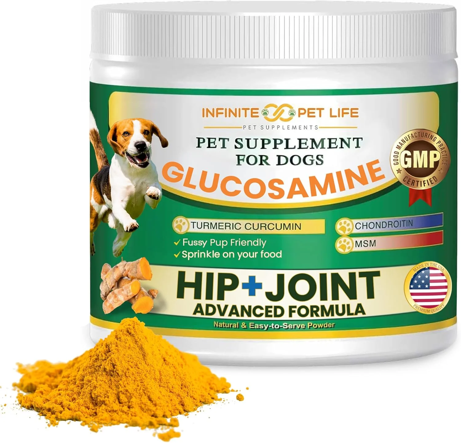 مکمل های کاملا طبیعی مفصل ران و مفصل سگ Infinite Pet Supplements - حاوی گلوکزامین، کندرویتین، MSM و زردچوبه ارگانیک - پشتیبانی از مفاصل سالم در سگ های بزرگ و کوچک - 90 عدد تشویقی جویدنی