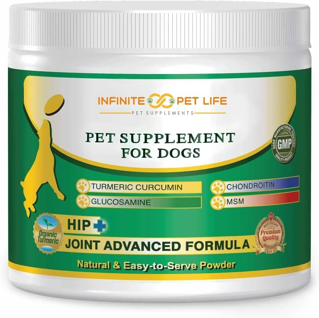 مکمل های کاملا طبیعی مفصل ران و مفصل سگ Infinite Pet Supplements - حاوی گلوکزامین، کندرویتین، MSM و زردچوبه ارگانیک - پشتیبانی از مفاصل سالم در سگ های بزرگ و کوچک - 90 عدد تشویقی جویدنی