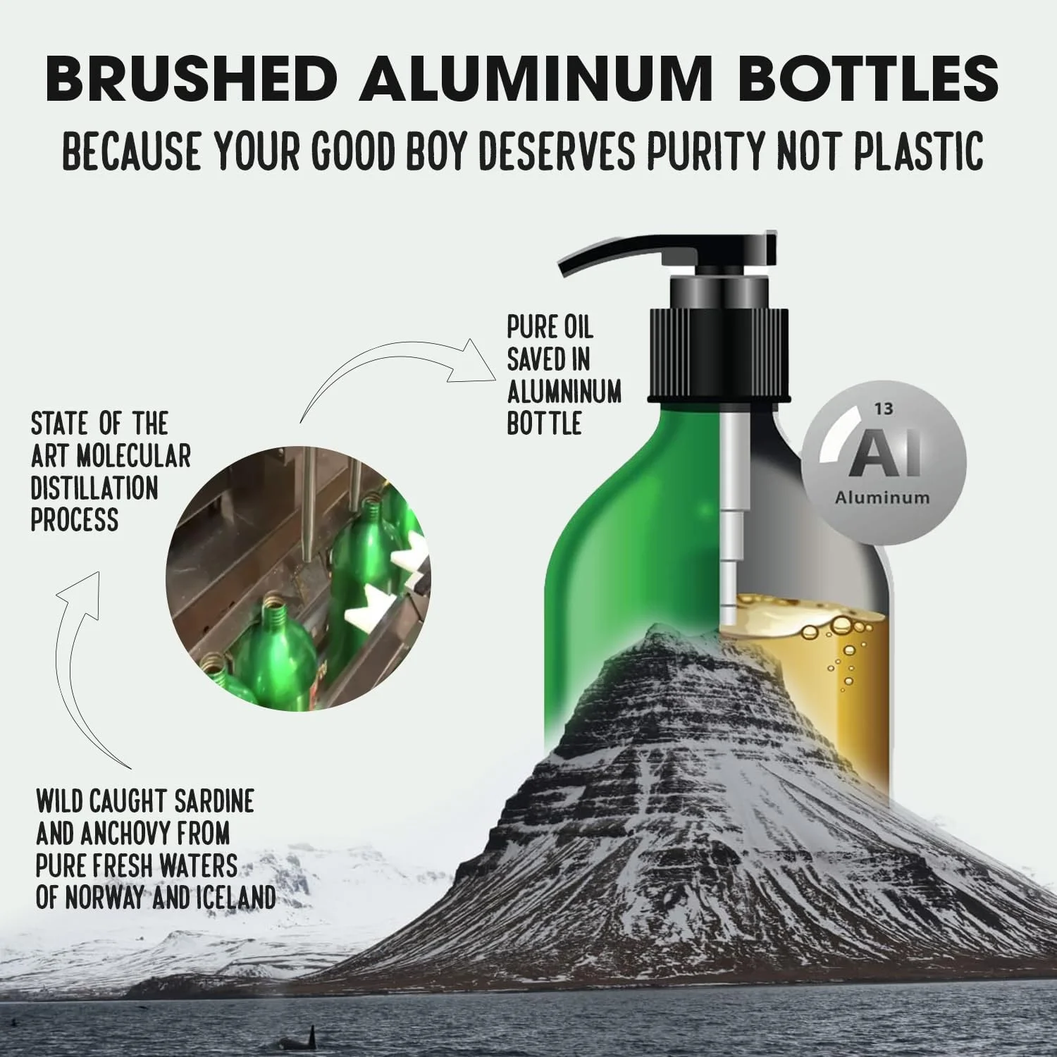 روغن ساردین و آنچوی درجه دارویی بدون بو Iceland Pure برای سگ ها و گربه ها. حجم بطری 259 میلی لیتر