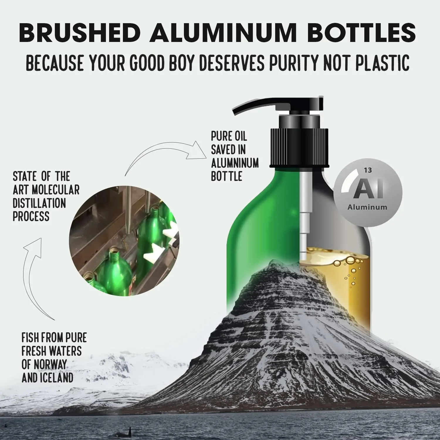 روغن ماهی سالمون بدون بو ایسلند پیور با گرید دارویی - امگا 3 خالص، مکمل غذایی مایع برای سگ ها و گربه ها - بطری آلومینیومی برس خورده با پوشش اپوکسی بدون BPA با پمپ 975 میلی لیتر (بسته 1 عددی)