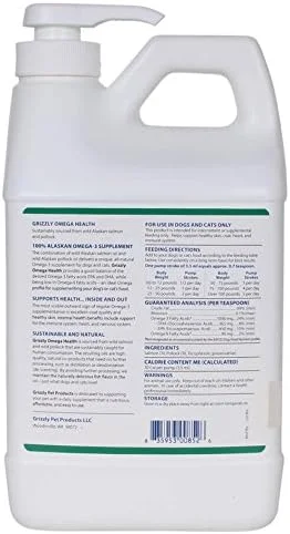 محصولات حیوانات خانگی گریزلی، امگا هلث برای سگ و گربه، روغن امگا 3 مخلوط ماهی سالمون/پولاک وحشی 64 اونس