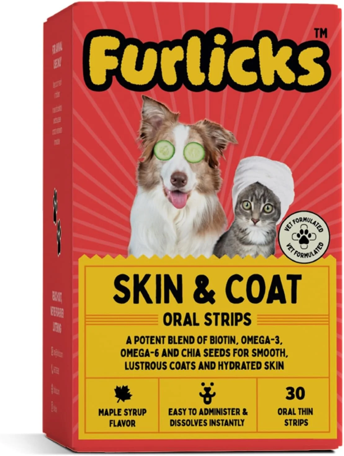 مکمل پوست و مو فرلیکس برای سگ و گربه | بیوتین (ویتامین B7)، اسیدهای چرب امگا 3 و 6 و دانه های چیا برای خز ضخیم و براق، پوست سالم و کاهش ریزش مو (30 نوار خوراکی حل شونده)