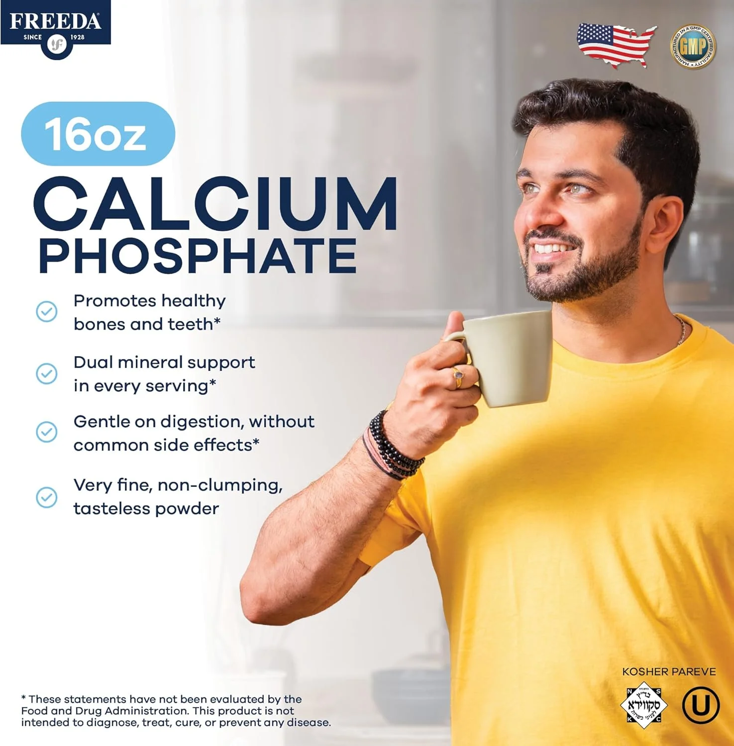 پودر فسفات کلسیم فریدا - مکمل کلسیم کوشر برای مردان و زنان، سلامت استخوان حیوانات و حمایت از مفاصل برای سگ ها و گربه ها - مکمل کلسیم و فسفر - کلسیم بدون ویتامین D، 453 گرم