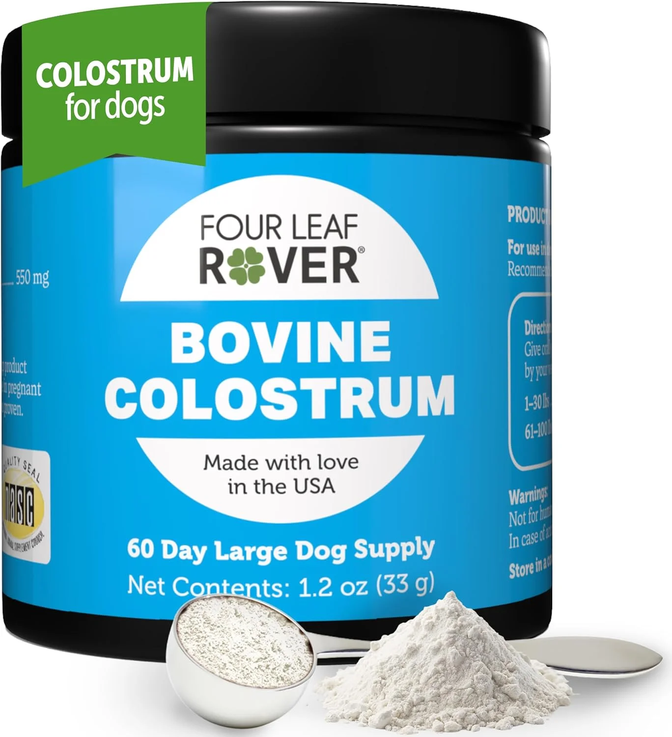 آغوز گاوی Four Leaf Rover برای سگ ها - تهیه شده از گاوهای 100% تغذیه شده با علف نیوزلند - برای سلامت پوست، روده و سیستم ایمنی - تامین 60 روزه برای سگ های بزرگ