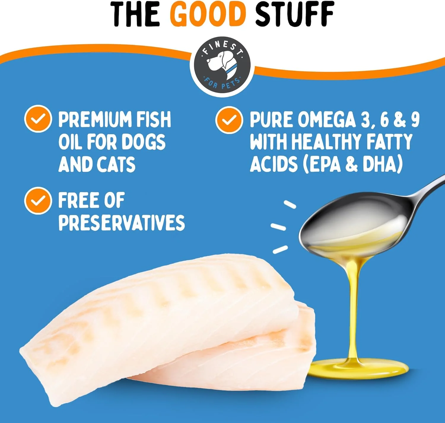 روغن ماهی امگا 3، 6 و 9 خالص 100% فاینست فور پتز برای سگ ها و گربه ها. تسکین دهنده خارش و درد مفاصل. بهبود پوست، پوشش، سیستم ایمنی و سلامت قلب. غنی از اسیدهای چرب EPA + DHA ساخت آمریکا