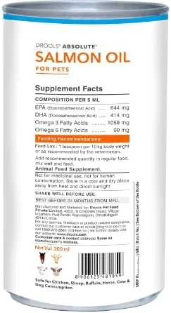 شربت روغن سالمون سگ Drools Absolute، بدون طعم دهنده و مواد نگهدارنده مصنوعی، تقویت کننده پوست و موی صاف و درخشان، مناسب برای تمامی نژادها و سنین - 150 میلی لیتر