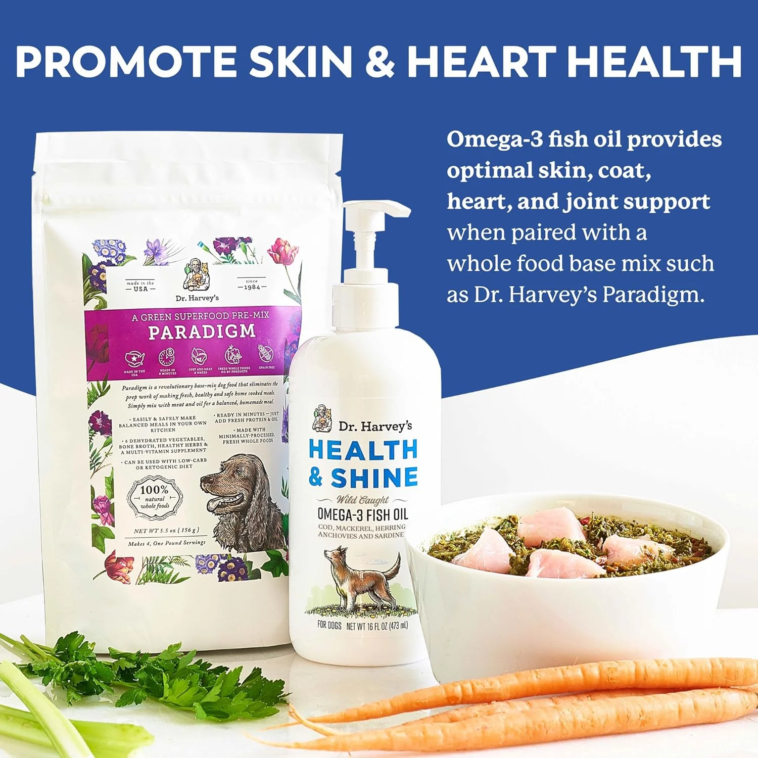 روغن ماهی امگا 3 Health & Shine دکتر هاروی برای سگ ها، تهیه شده از ماهی خال مخالی، شاه ماهی، ماهی کولی و ساردین صید شده در طبیعت - پشتیبانی از پوست زیبا، مفاصل قوی و تسکین آلرژی های خارش دار (473 میلی لیتر)