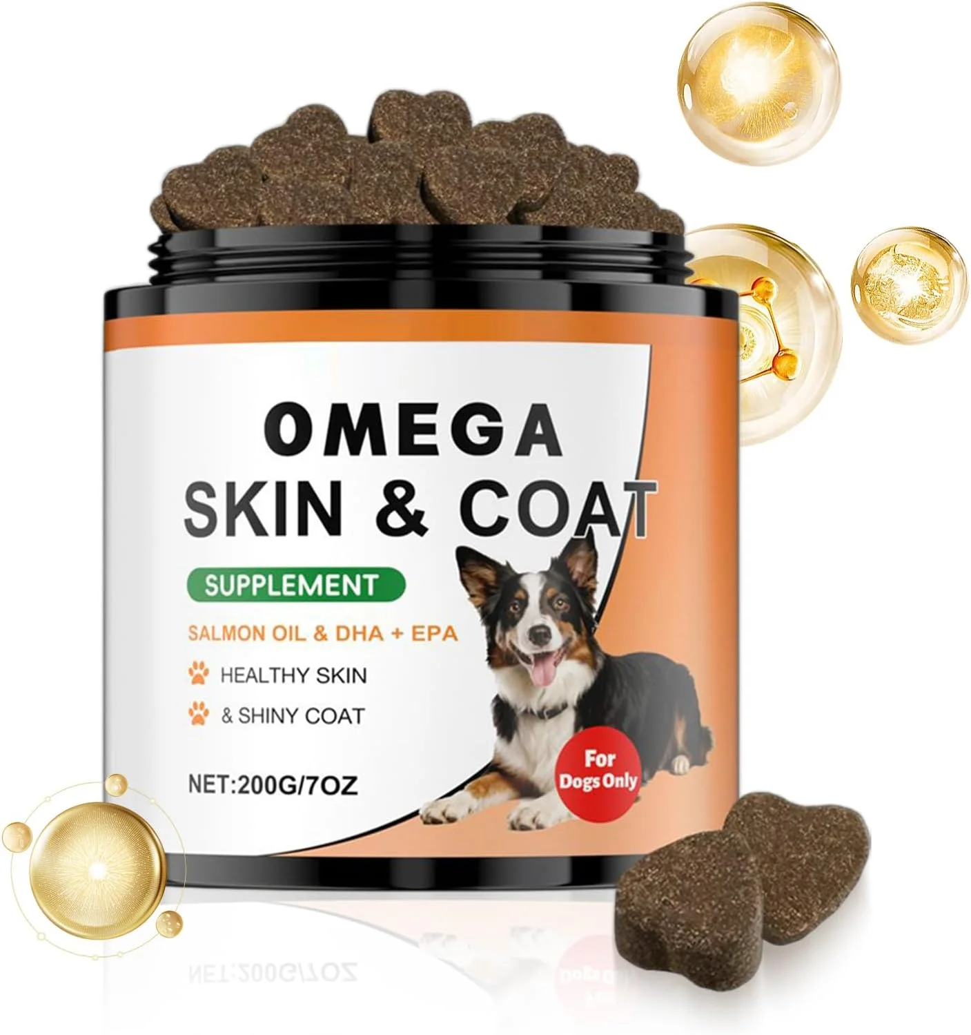 مکمل پوست سگ، 200 گرم تقویت کننده پوست و مو | قرص های جویدنی ضخیم کننده موی حیوانات خانگی، برای ریزش مو، مراقبت روزانه توله سگ، نژادهای کوچک و بزرگ، مناسب منزل و فضای باز