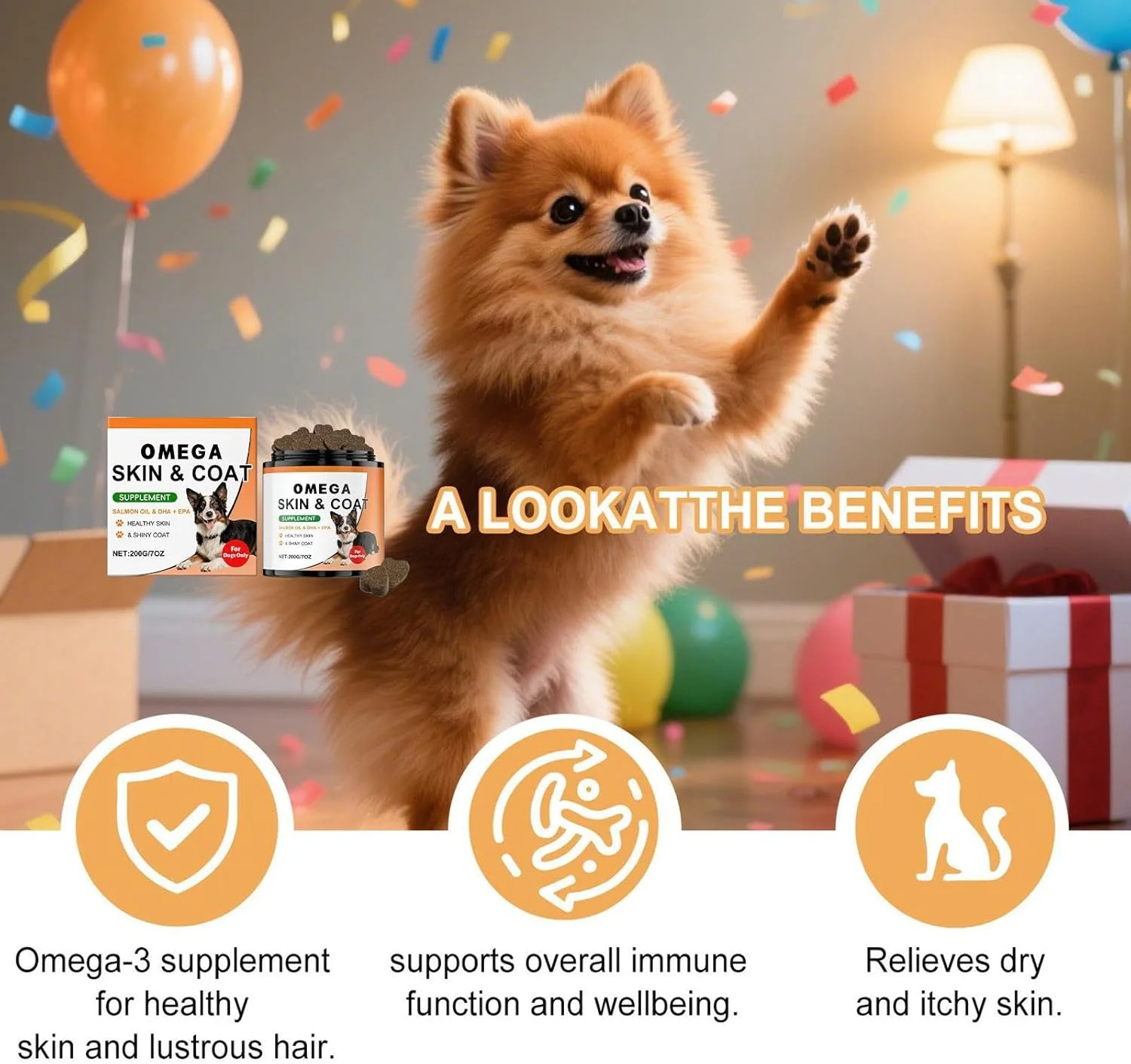 مکمل پوست سگ، 200 گرم تقویت کننده پوست و مو | قرص های جویدنی ضخیم کننده موی حیوانات خانگی، برای ریزش مو، مراقبت روزانه توله سگ، نژادهای کوچک و بزرگ، مناسب منزل و فضای باز