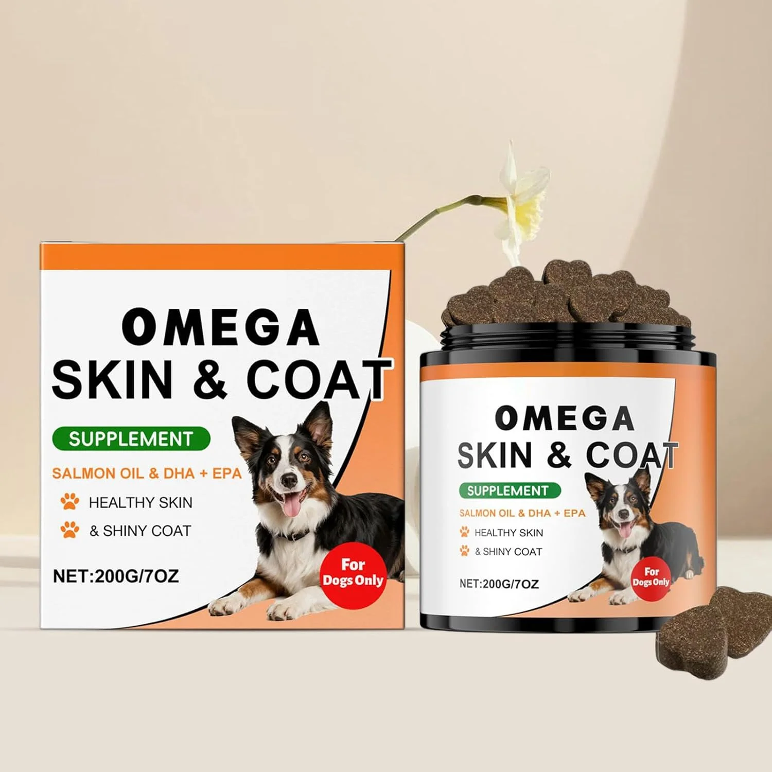 مکمل پوست و مو سگ - 200 گرم تقویت کننده تسکین خارش پوست سگ | مکمل آراستگی مو، برای ریزش مو مراقبت روزانه توله سگ نژادهای کوچک و بزرگ خانگی و فضای باز