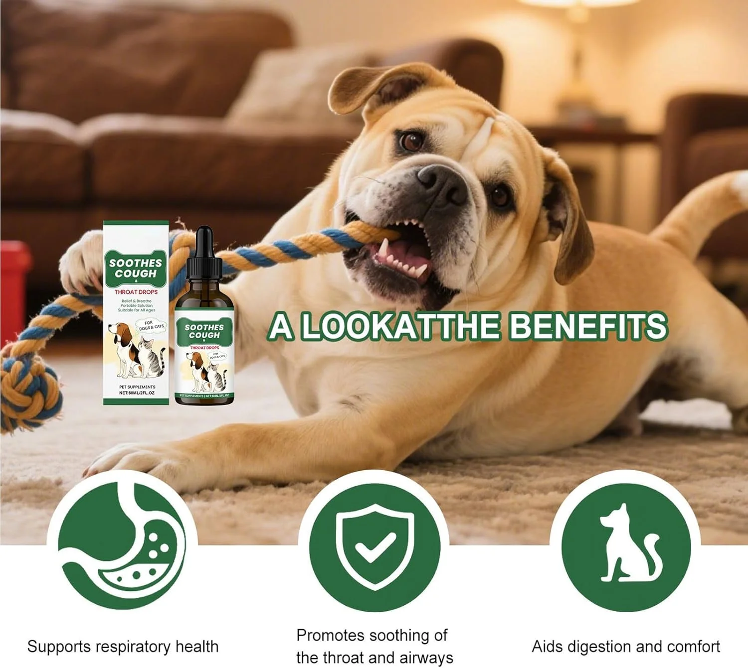 شربت ضد سرفه سگ | مکمل 60 میلی لیتری ضد سرفه | مایع مراقبت از بدن با جذب سریع برای سگ ها و گربه ها، مناسب برای مصرف صبحگاهی، عصرگاهی، مسافرت، منزل و بعد از غذا