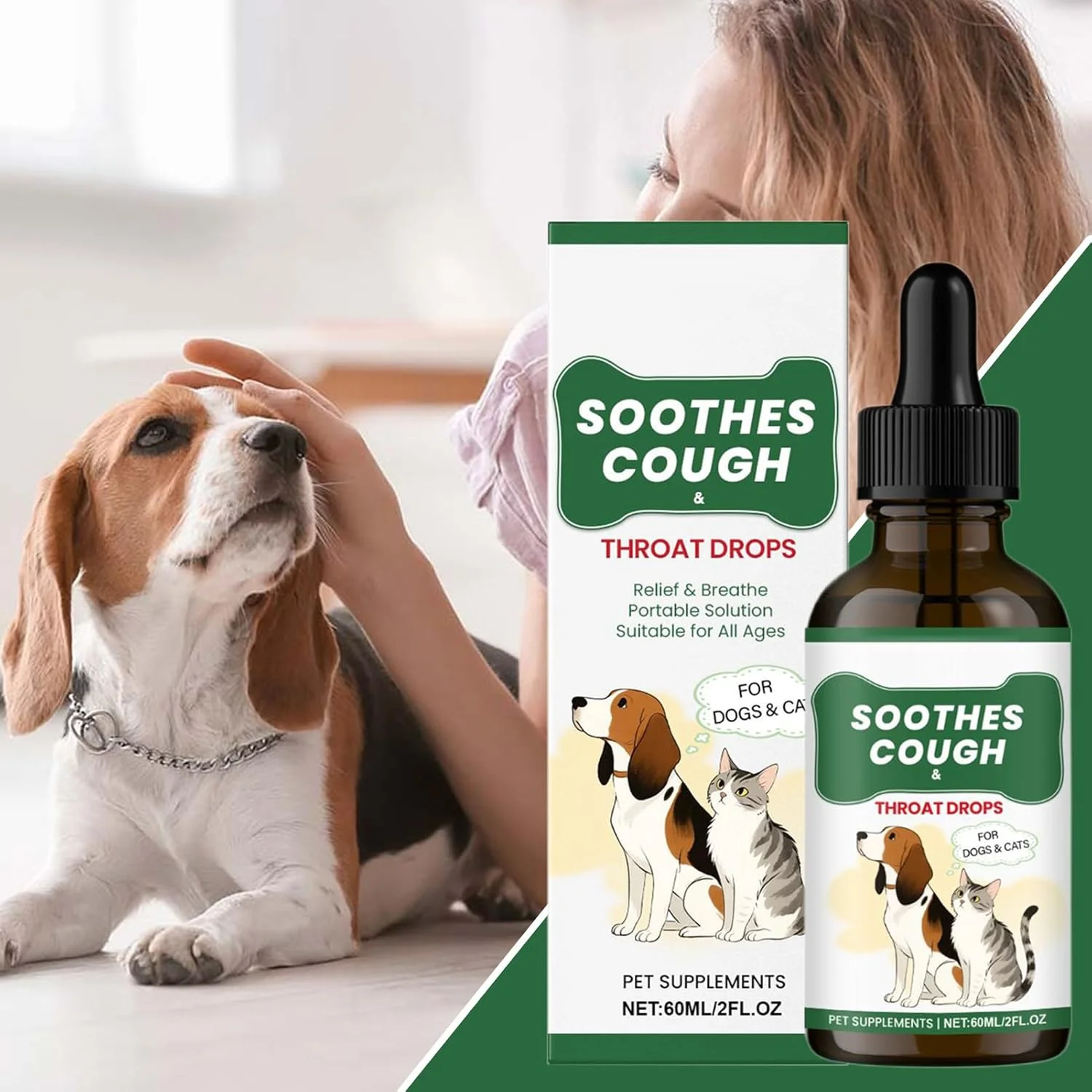 شربت ضد سرفه سگ | مکمل 60 میلی لیتری ضد سرفه | مایع مراقبت از بدن با جذب سریع برای سگ ها و گربه ها، مناسب برای مصرف صبحگاهی، عصرگاهی، مسافرت، منزل و بعد از غذا