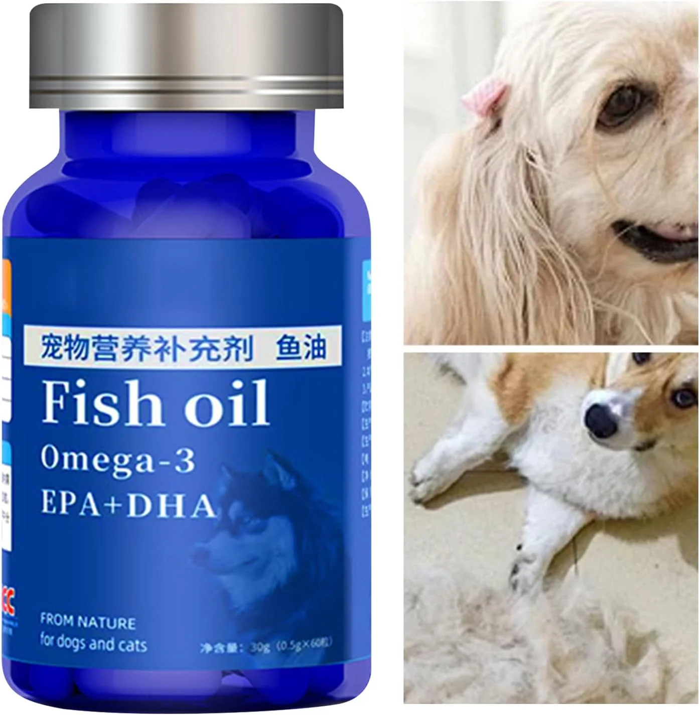 روغن سگ برای پوست و مو - مکمل روغن ماهی سگ، مکمل غذای طبیعی لوازم حیوانات خانگی برای سلامت پنجه ها، زیبایی، خشکی، ریزش، خارش، نقاط داغ و جلوگیری از ریزش مو