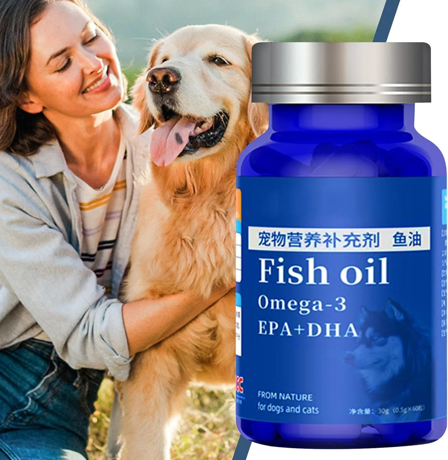 روغن ماهی سگ برای پوست و مو، مکمل غذایی طبیعی برای حیوانات خانگی، مناسب برای سلامت پنجه ها، زیبایی، خشکی پوست، ریزش مو، خارش و نقاط داغ