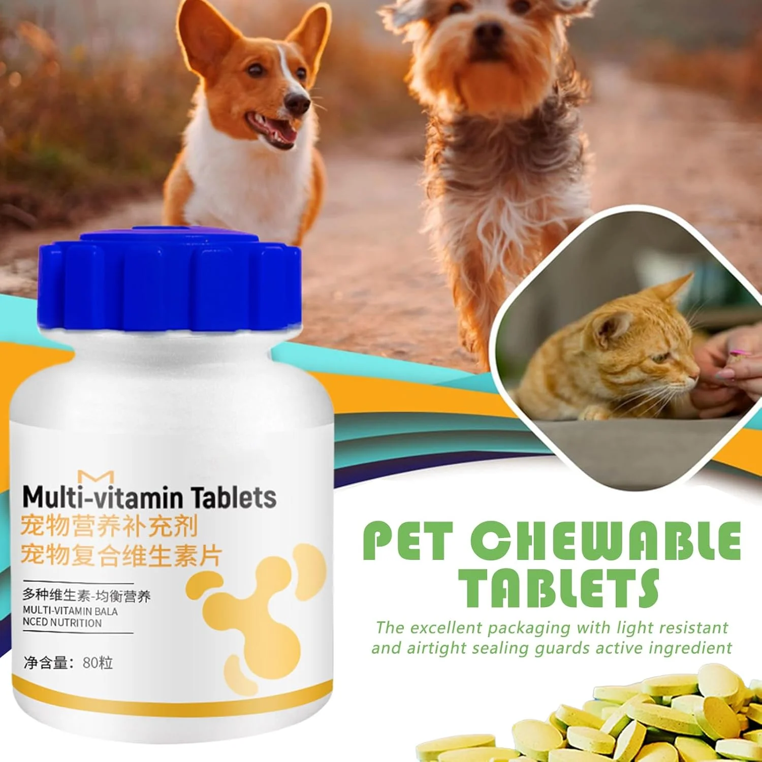 قرص های جویدنی برای سگ ها - 180 عدد قرص جویدنی مکمل سلامت سگ و گربه، محصولات بهداشتی کنترل ریزش مو و پوست برای توله سگ و بچه گربه