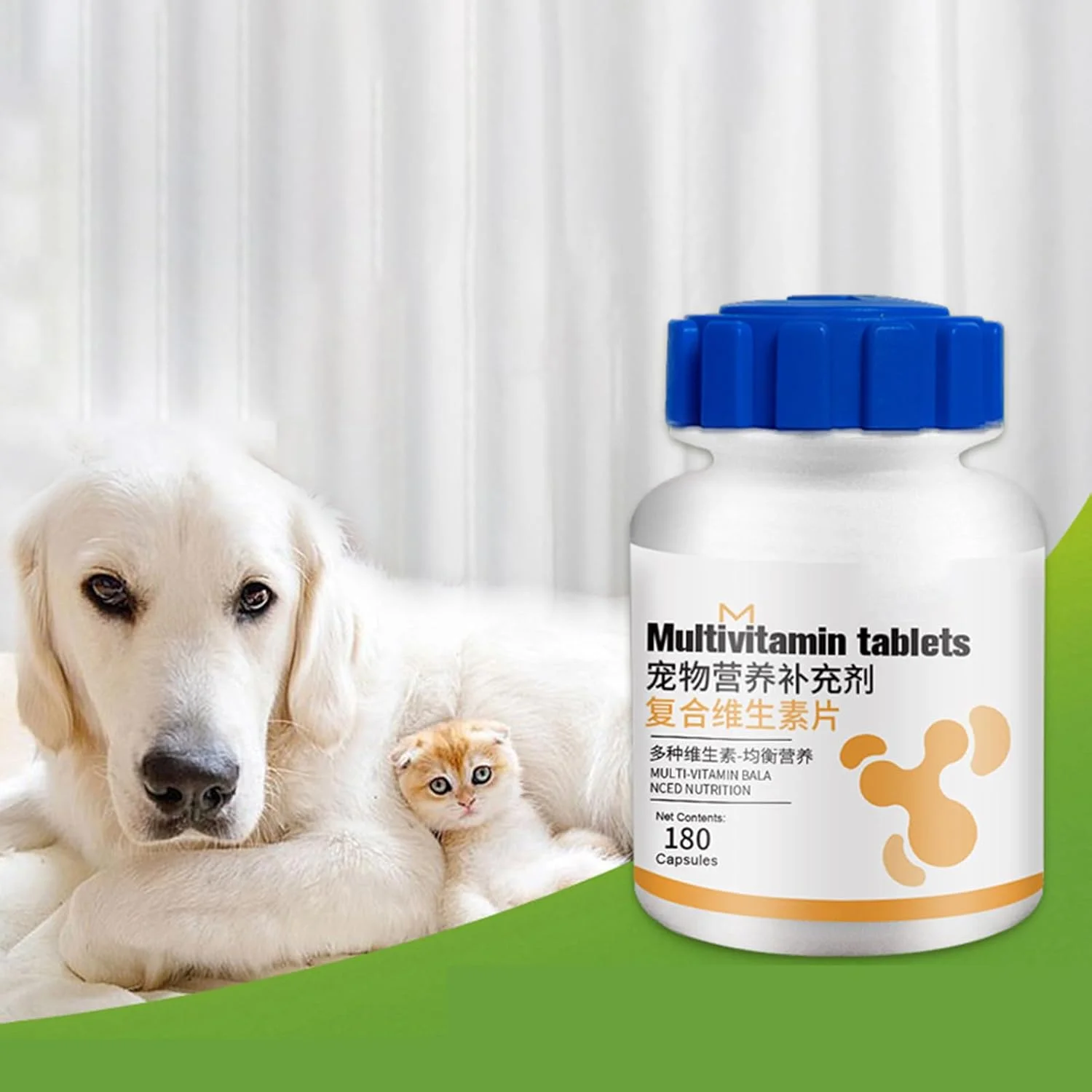 Chewable Tablets for Dogs - 180-Count Cat Dog Health Supplement Chewable Tablets | Pet Nutrition Supplies to Support Kitten Puppy Coat Skin Health