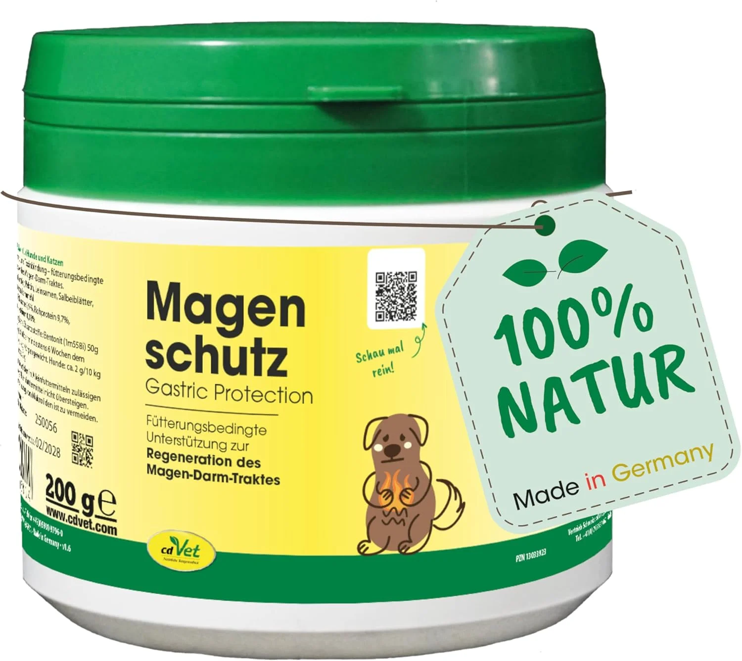 cdVet Naturprodukte Magenschutz 200 گرم - سگ، گربه - غذای مکمل - اتصال اسید معده - غشاهای مخاطی حساس - تنظیم تعادل اسید و باز - اتصال آلاینده + سم -