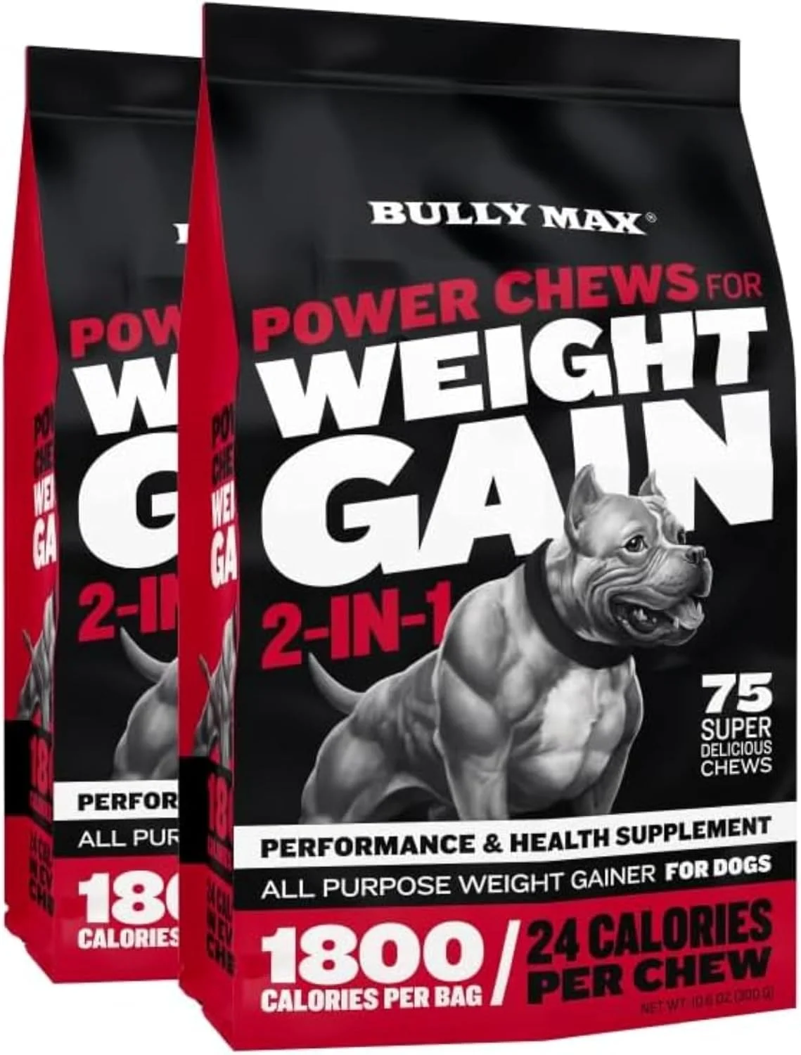 تشویقی افزایش وزن سگ Bully Max مناسب توله سگ و سگ بالغ - مکمل غذایی پر کالری برای افزایش وزن سالم، ایمنی و هضم - 75 عدد تشویقی نرم برای همه نژادها، 2 بسته