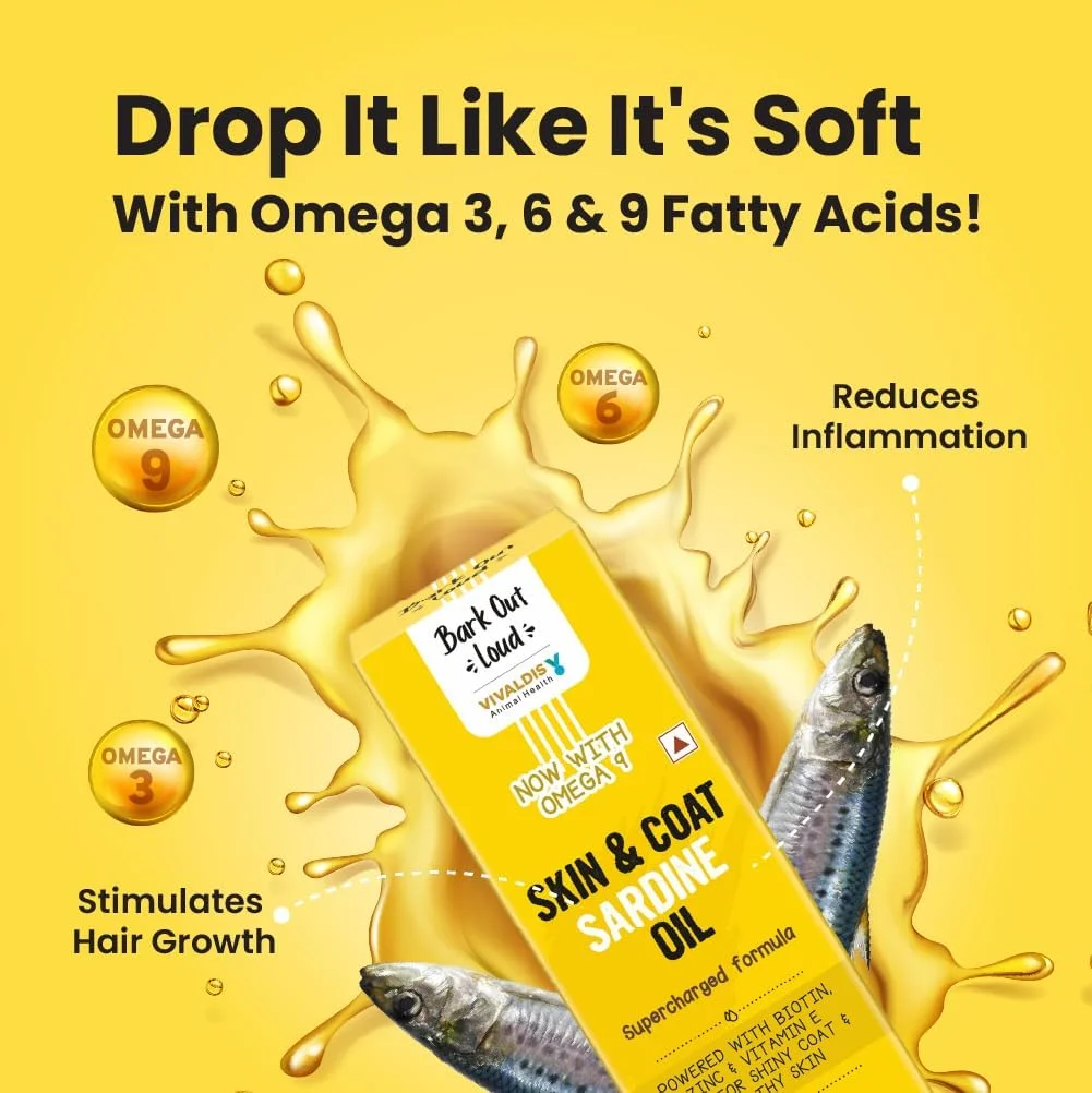 روغن ساردین پوست و مو Bark Out Loud by Vivaldis - برای پوست سالم، پوشش درخشان و تقویت ایمنی، حاوی امگا 3 و 6، بیوتین و روی (سگ و گربه) 200 میلی لیتر