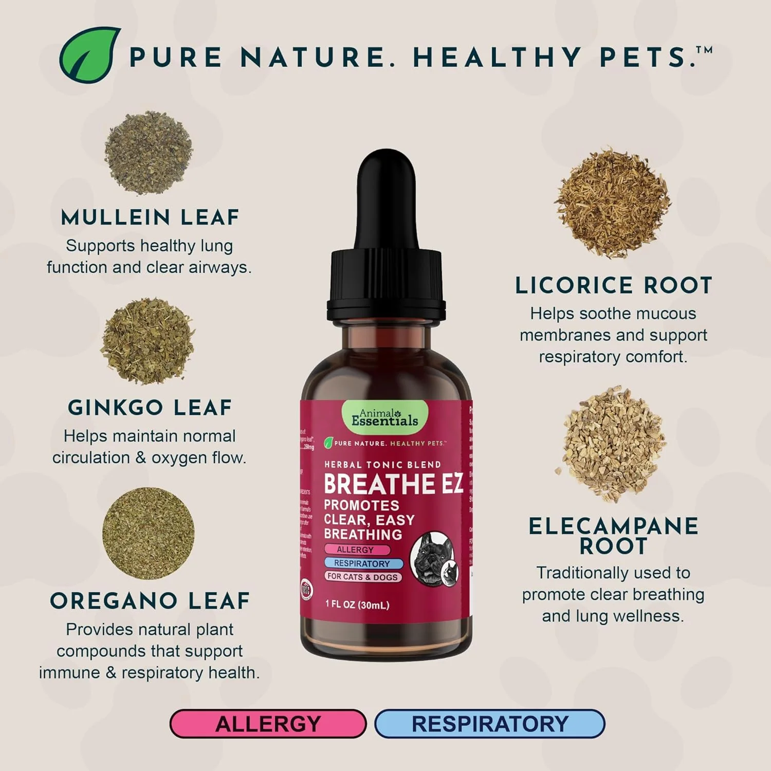 عصاره گیاهی تنفس آسان Animal Essentials، بطری 2 fl oz عصاره گیاهی تنفس آسان Animal Essentials، بطری 2 fl oz