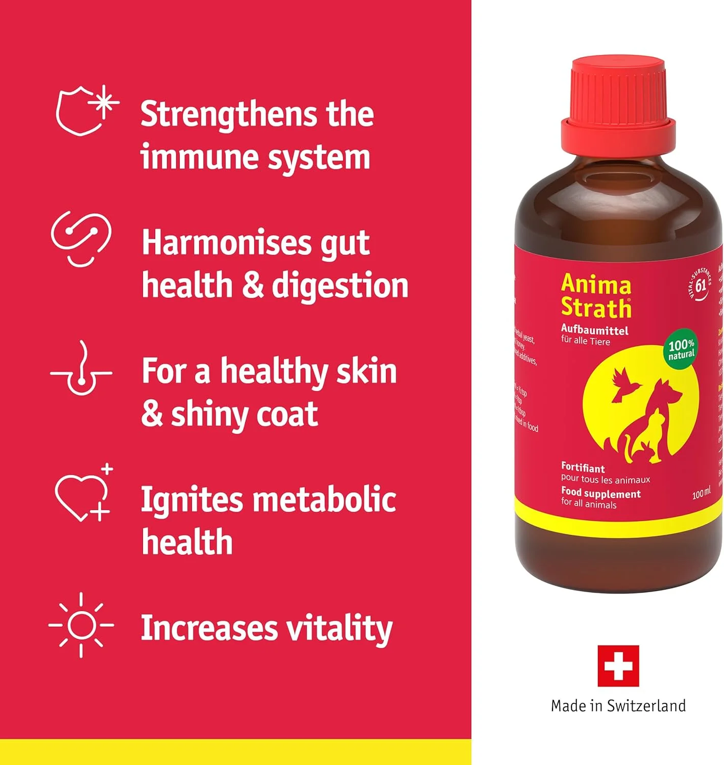 مکمل غذایی مایع و ویتامین های Anima-Strath برای سگ ها و گربه ها - مولتی ویتامین با 61 ریز مغذی و مواد معدنی، مکمل غذایی مخمر گیاهی تقویت کننده سیستم ایمنی و هضم