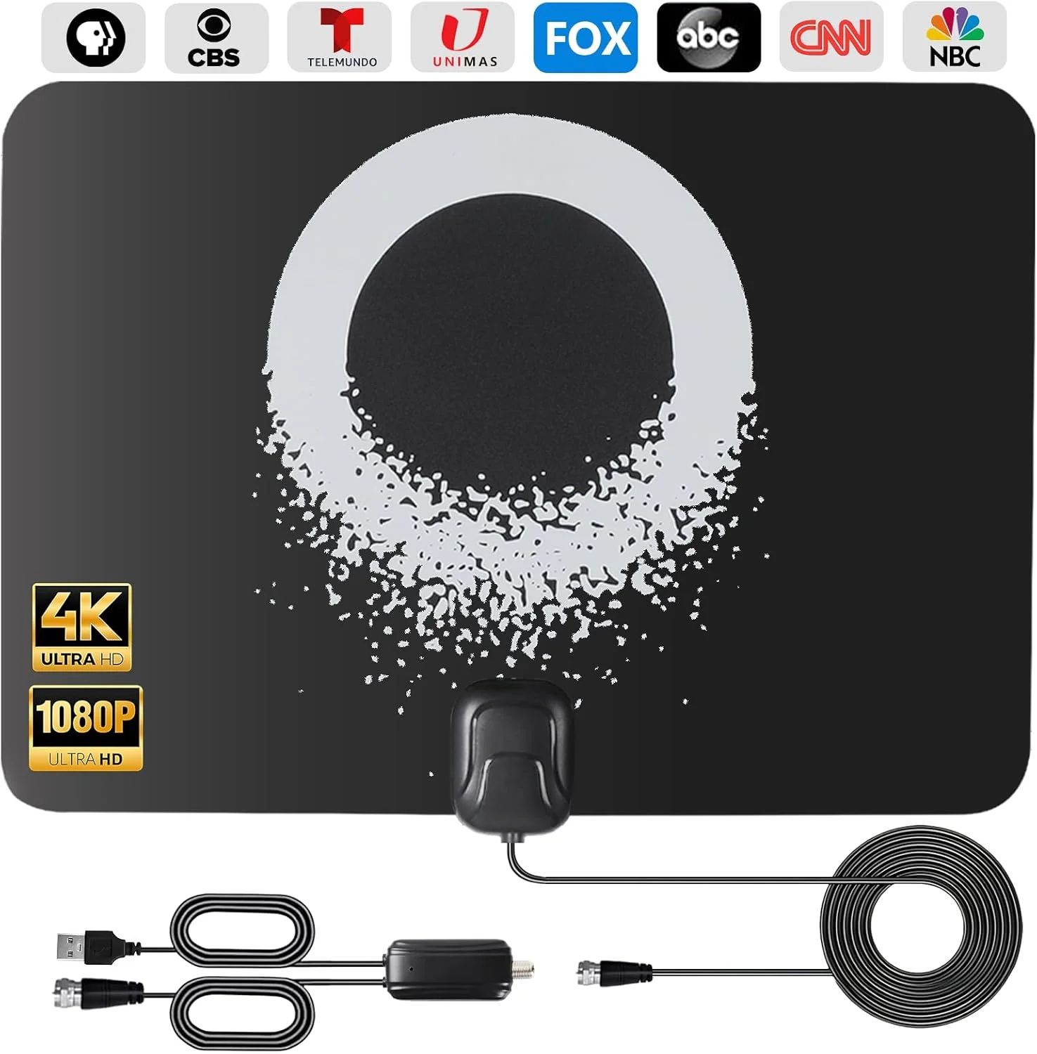آنتن تلویزیون داخلی دوربرد، آنتن HDTV دیجیتال تقویت شده 2025 با تقویت کننده سیگنال جداشدنی، پشتیبانی از تلویزیون هوشمند 4K 1080P ATSC 3.0 برای کانال های محلی - کابل کواکسیال 16.4 فوت HDTV